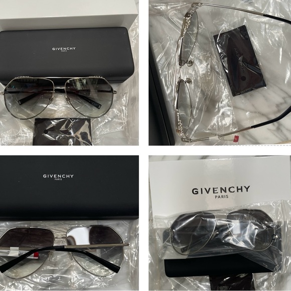 GIVENCHY SILVER  RHINESTONE PILOT AVIATOR SUNGLASSES - Picture 6 of 16